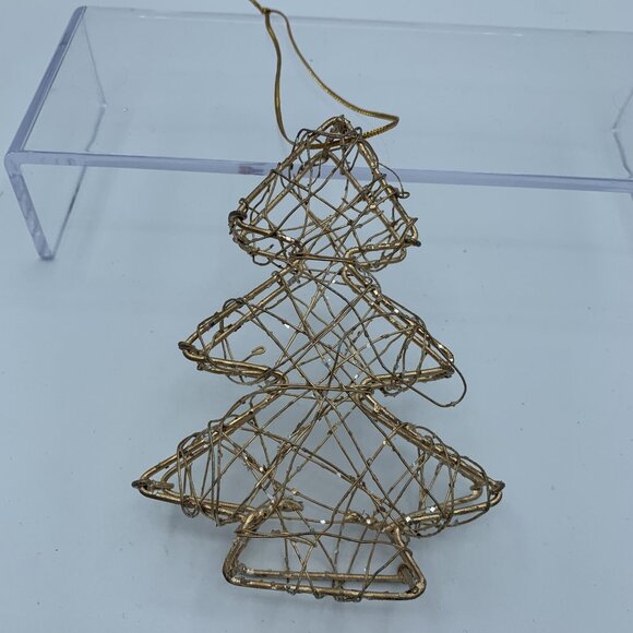 Set of 3 Rustic Metal Ornaments - Green Cat, Copper Moon Wolf, Gold Wire Tree - Picture 3 of 9